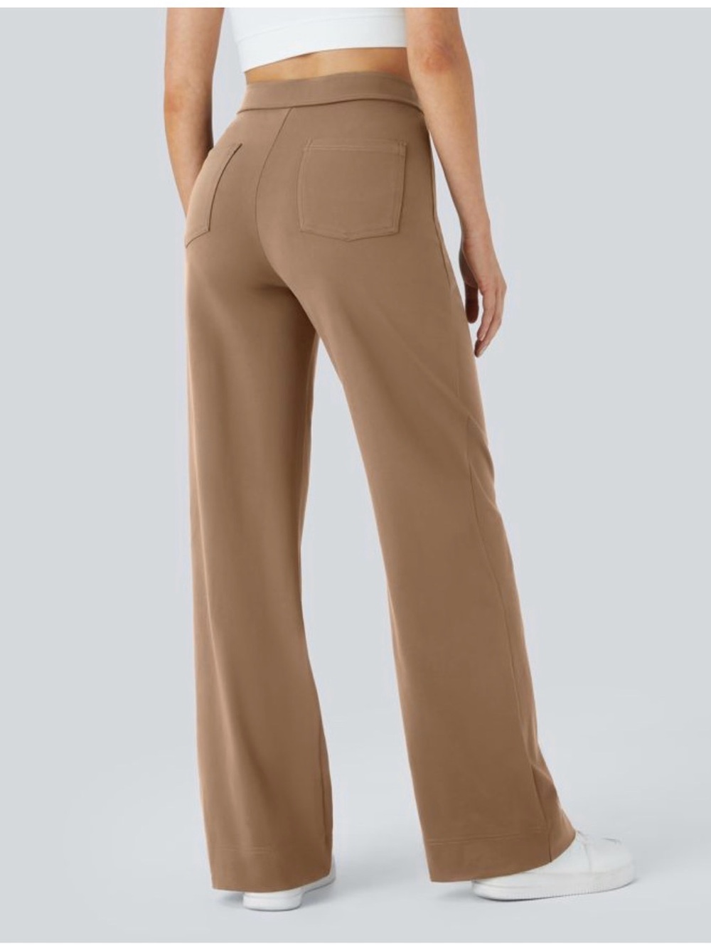 HALARA Day Stretch High-Waist Wide Leg Casual Pants with Button Front in Brown - Picture 2 of 3